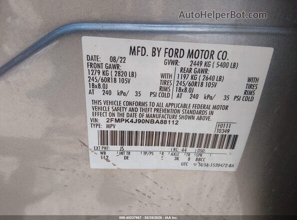 2FMPK4J90NBA88112 2022 FORD EDGE Silver ძრავის განყოფილების ხედი