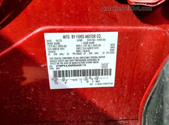 2FMPK4J90RBA66116 2024 FORD EDGE Красный 