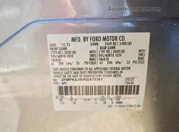 2FMPK4J90RBA70361 2024 FORD EDGE Серебряный 