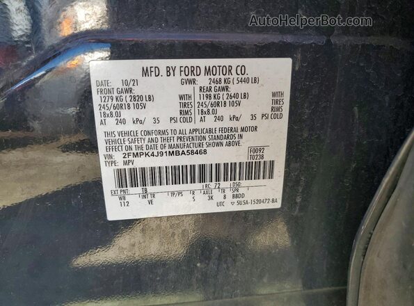 2FMPK4J91MBA58468 2021 FORD EDGE Gray VIN sticker view