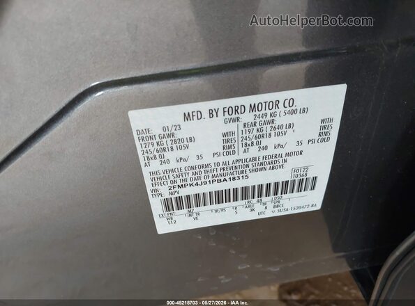 2FMPK4J91PBA18315 2023 FORD EDGE Gray Вид підкапотного простору