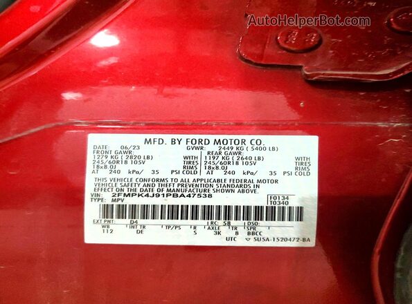 2FMPK4J91PBA47538 2023 FORD EDGE Красный 