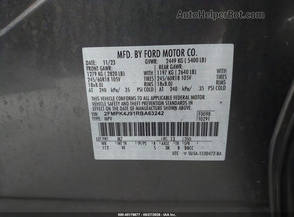 2FMPK4J91RBA63242 2024 FORD EDGE Серый Вид подкапотного пространства