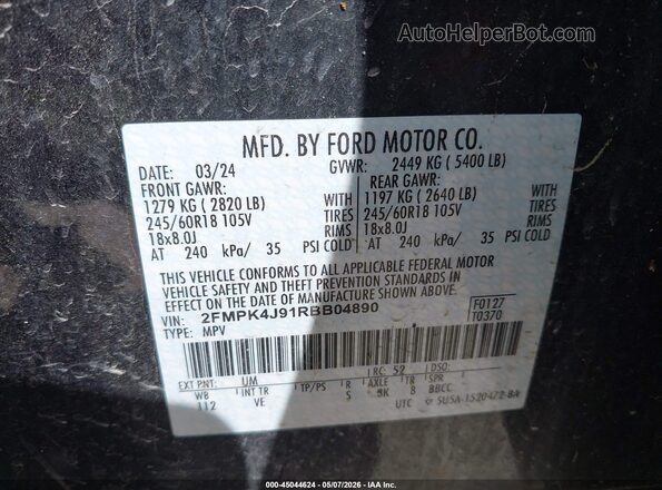 2FMPK4J91RBB04890 2024 FORD EDGE Black Engine compartment view