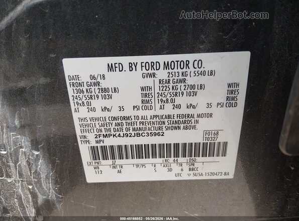 2FMPK4J92JBC35962 2018 FORD EDGE Gray Engine compartment view
