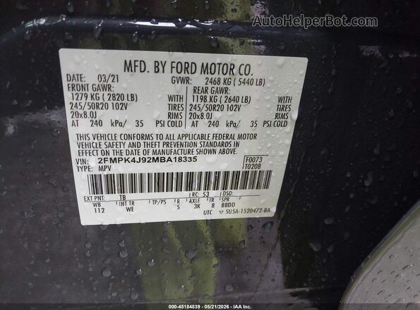 2FMPK4J92MBA18335 2021 FORD EDGE Gray 