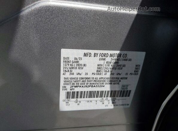 2FMPK4J92PBA53204 2023 FORD EDGE Silver Панорамний вид салону 360°