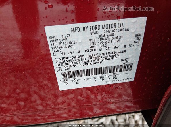 2FMPK4J92RBA18715 2024 FORD EDGE Red Շարժիչի բաժամունքի տեսք
