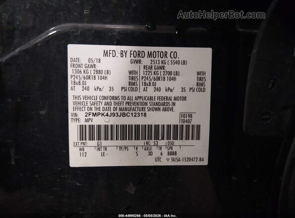 2FMPK4J93JBC12318 2018 FORD EDGE Black Widok komory silnika