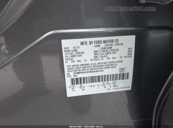 2FMPK4J93NBA40183 2022 FORD EDGE Gray Շարժիչի բաժամունքի տեսք