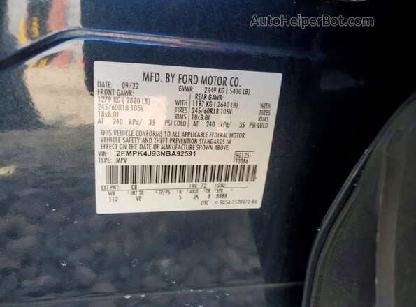 2FMPK4J93NBA92591 2022 FORD EDGE Черный 