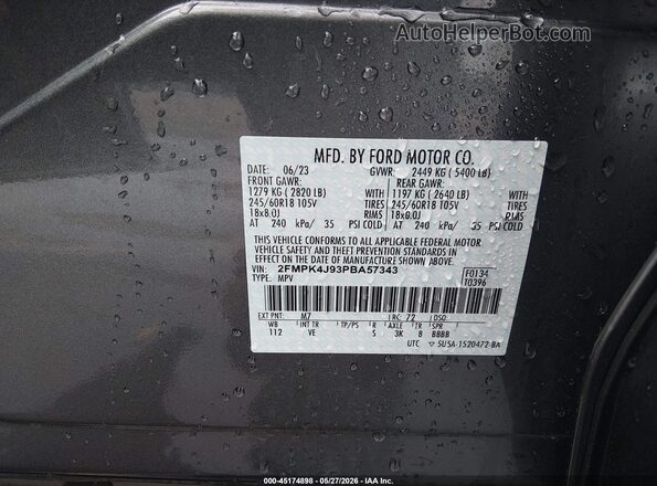 2FMPK4J93PBA57343 2023 FORD EDGE Gray Vista del compartimento del motor