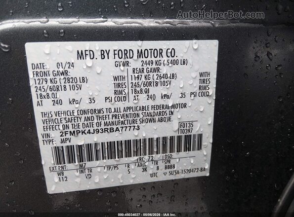 2FMPK4J93RBA77773 2024 FORD EDGE Silver Engine compartment view
