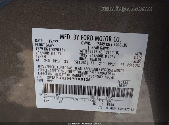 2FMPK4J94PBA01251 2023 FORD EDGE Gray Engine compartment view