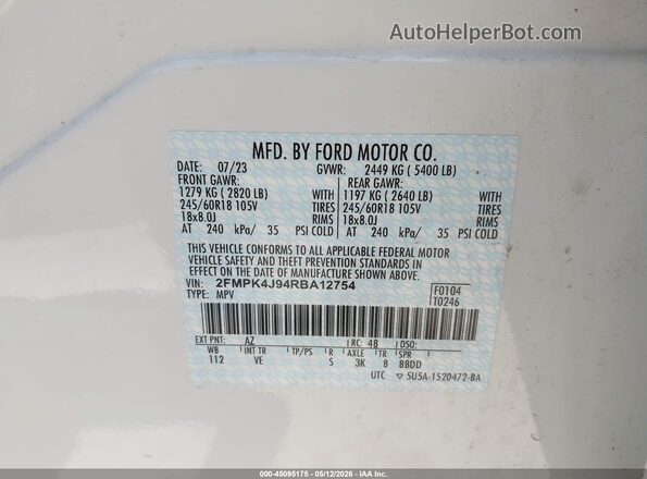 2FMPK4J94RBA12754 2024 FORD EDGE White Widok komory silnika