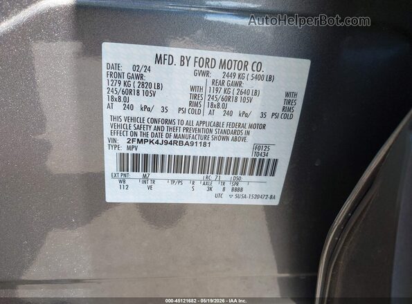 2FMPK4J94RBA91181 2024 FORD EDGE Серый 