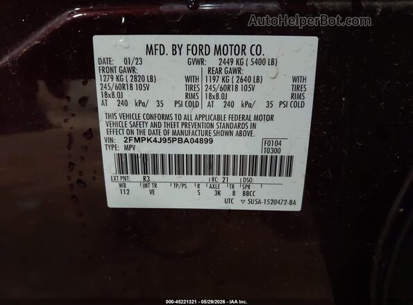 2FMPK4J95PBA04899 2023 FORD EDGE Black Вид підкапотного простору