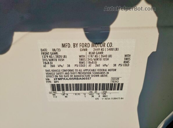 2FMPK4J95RBA06557 2024 FORD EDGE White Engine compartment view