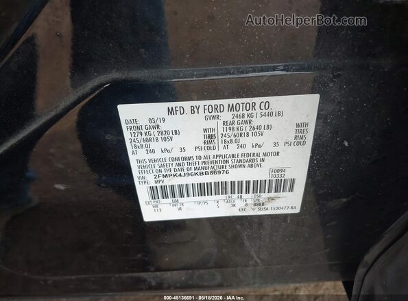 2FMPK4J96KBB86976 2019 FORD EDGE Black Vista del compartimento del motor