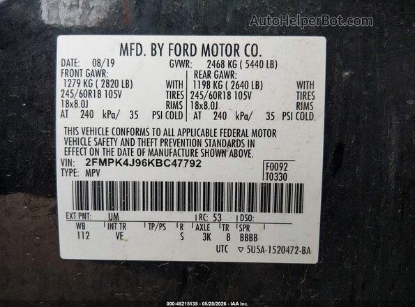 2FMPK4J96KBC47792 2019 FORD EDGE Black Widok komory silnika
