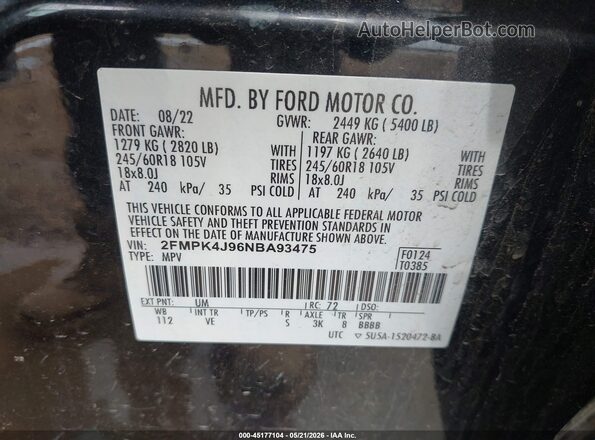 2FMPK4J96NBA93475 2022 FORD EDGE Black Widok komory silnika
