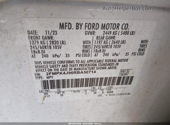 2FMPK4J96RBA50714 2024 FORD EDGE White Engine compartment view