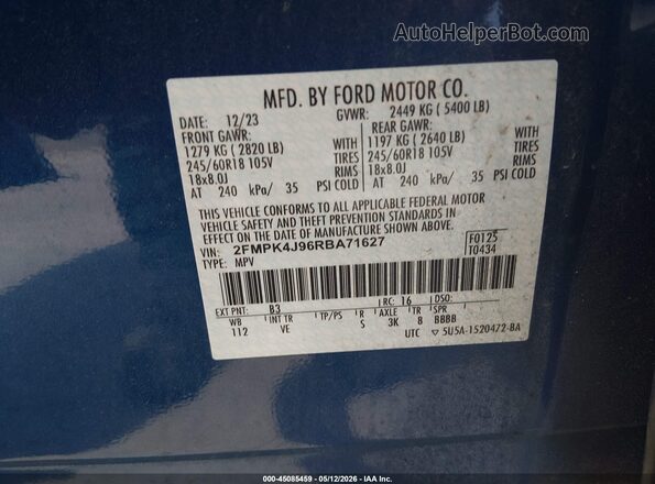 2FMPK4J96RBA71627 2024 FORD EDGE Blue Շարժիչի բաժամունքի տեսք