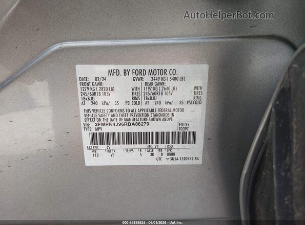 2FMPK4J96RBA88279 2024 FORD EDGE Silver Vista del compartimento del motor