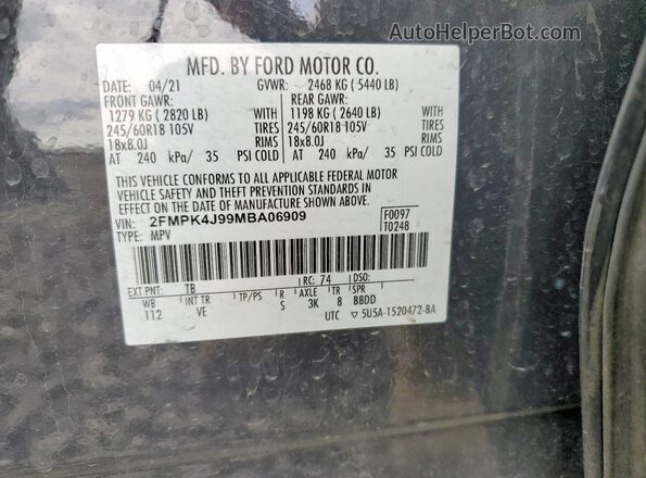 2FMPK4J99MBA06909 2021 FORD EDGE Gray VIN կոդի պիտակի տեսք