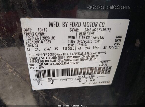 2FMPK4J9XLBA08781 2020 FORD EDGE Black Вид підкапотного простору