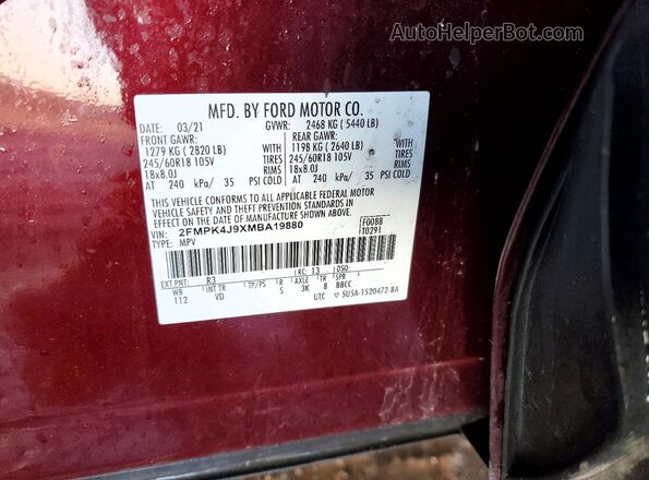 2FMPK4J9XMBA19880 2021 FORD EDGE Maroon 