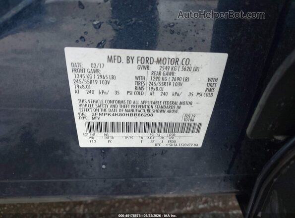 2FMPK4K80HBB66298 2017 FORD EDGE Синий Вид подкапотного пространства