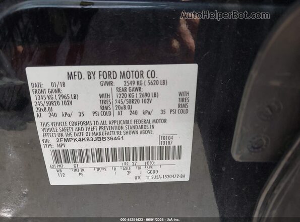 2FMPK4K83JBB36461 2018 FORD EDGE Черный Вид подкапотного пространства