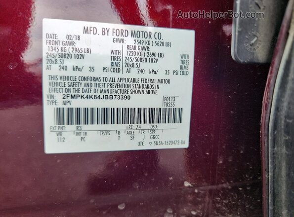 2FMPK4K84JBB73390 2018 FORD EDGE Burgundy 