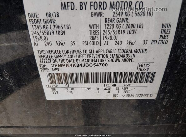 2FMPK4K84JBC54700 2018 FORD EDGE Black Widok komory silnika