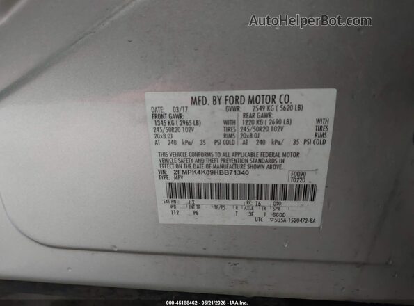 2FMPK4K89HBB71340 2017 FORD EDGE Silver Շարժիչի բաժամունքի տեսք