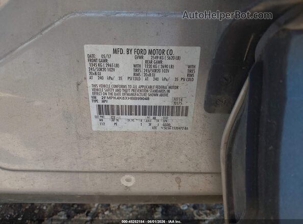2FMPK4K8XHBB99048 2017 FORD EDGE Silver Vista del compartimento del motor