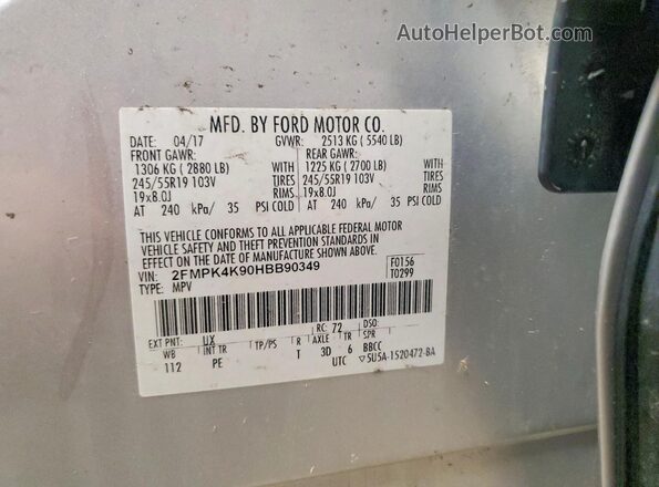 2FMPK4K90HBB90349 2017 FORD EDGE Silver 