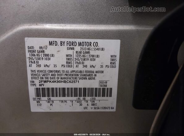 2FMPK4K90HBC62571 2017 FORD EDGE Gold Вид підкапотного простору