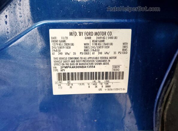 2FMPK4K90NBA13554 2022 FORD EDGE Синий 