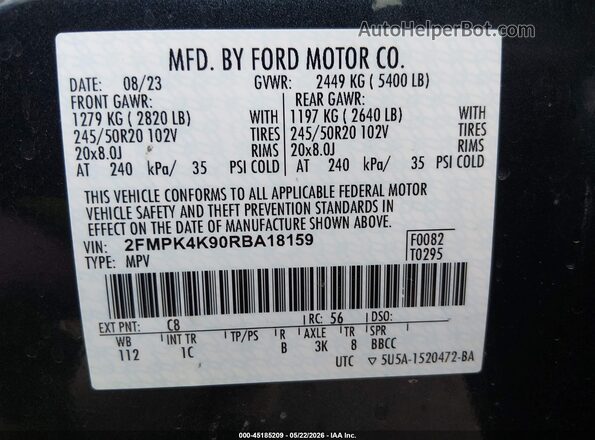 2FMPK4K90RBA18159 2024 FORD EDGE Dark Blue Vista del compartimento del motor