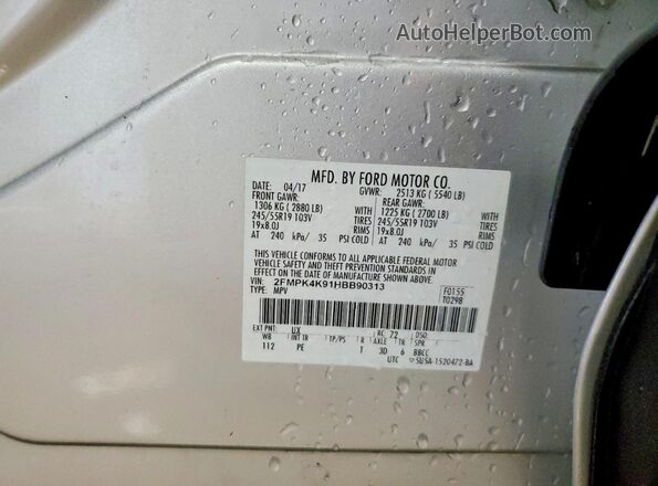 2FMPK4K91HBB90313 2017 FORD EDGE Silver Вид підкапотного простору