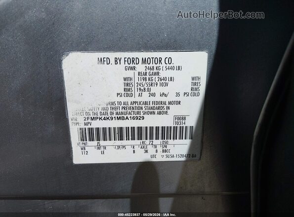 2FMPK4K91MBA16929 2021 FORD EDGE Silver Widok komory silnika