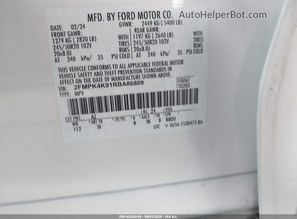 2FMPK4K91RBA86809 2024 FORD EDGE White Engine compartment view