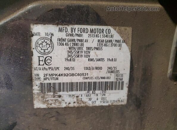 2FMPK4K92GBC60531 2016 FORD EDGE Gray 