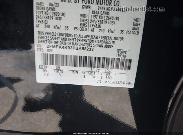 2FMPK4K93PBA58233 2023 FORD EDGE Black ძრავის განყოფილების ხედი