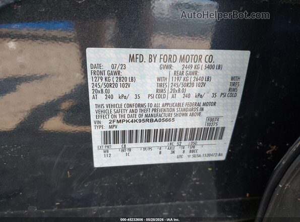 2FMPK4K95RBA05665 2024 FORD EDGE Black ძრავის განყოფილების ხედი
