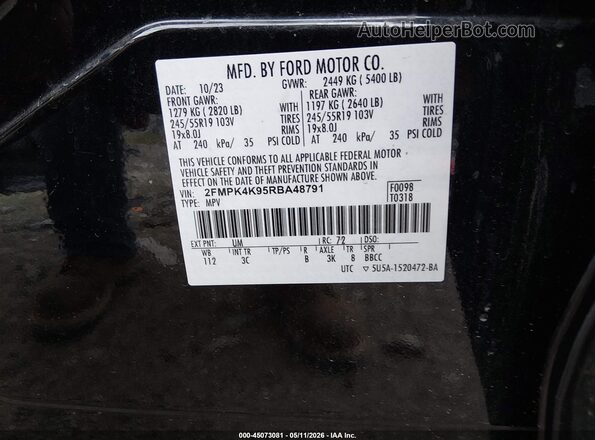 2FMPK4K95RBA48791 2024 FORD EDGE Black Vista del compartimento del motor