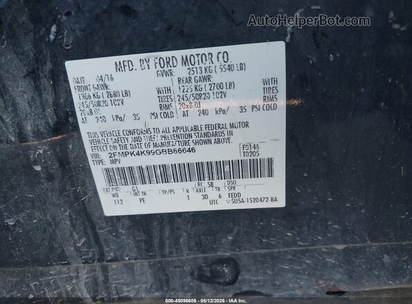 2FMPK4K99GBB66646 2016 FORD EDGE Black ძრავის განყოფილების ხედი