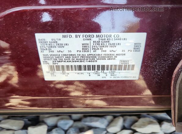 2FMPK4K99KBC14025 2019 FORD EDGE Maroon 
